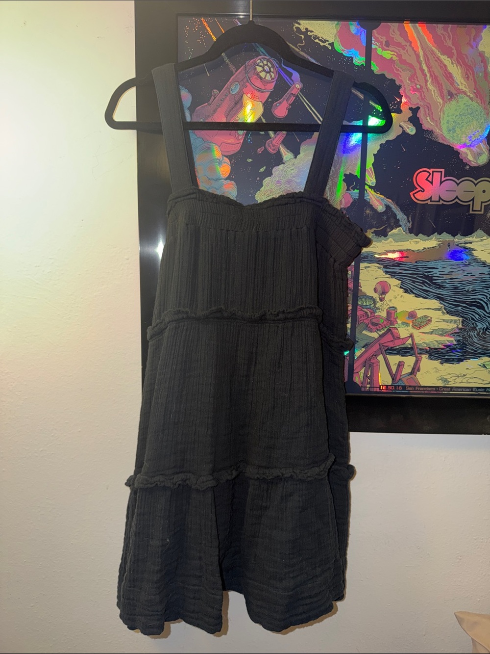 Elan Black Textured Tiered Sundress